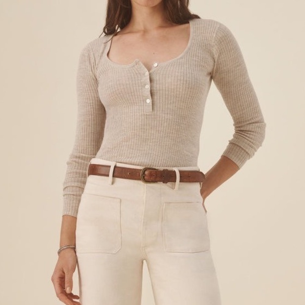 Buck Mason Featherweight Silk Cashmere Scoop Henley Top Heather Oat - Medium